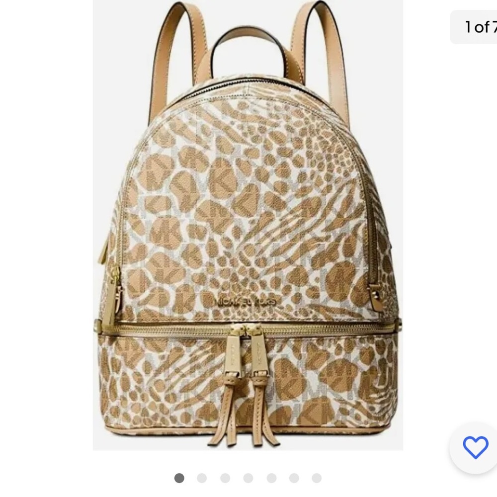 MICHAEL KORS RHEA ZIP CAMEL TAN AND WHITE BACKPACK